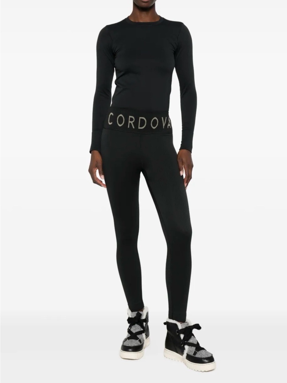 CORDOVA Signature Ribbed Intarsia Stretch-knit Leggings In Onyx